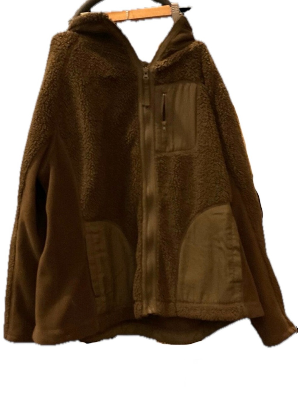 Faded Glory Sherpa Zip Up Hoodie Jacket Olive Brown Size 1X Fleece
